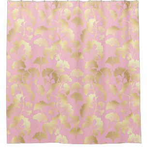 Minimal Gold Leaf Pattern on Soft Pink Background Shower Curtain