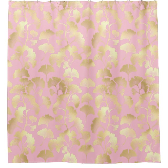 Minimal Gold Leaf Pattern on Soft Pink Background Shower Curtain (Front)