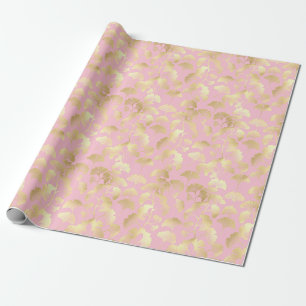 Minimal Gold Leaf Pattern on Soft Pink Background Wrapping Paper