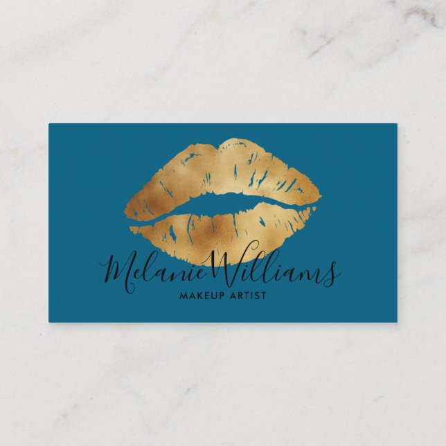 Minimal Gold Lips Business Card for Makeup Artists (Back)
