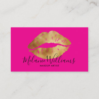 Minimal Gold Lips Business Card for Makeup Artists