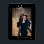 Minimal Gold Merry Christmas Card Black Magnet<br><div class="desc">Wish your friends and family Merry Christmas this holiday season with this photo Christmas card.</div>