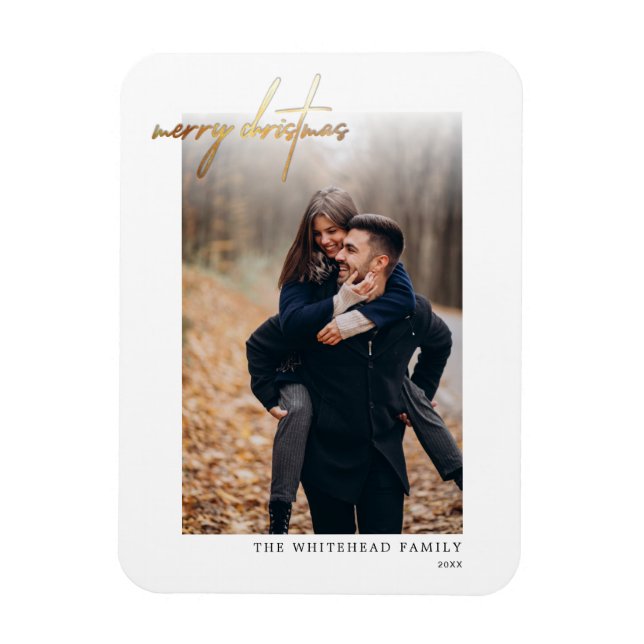 Minimal Gold Merry Christmas Card White  Magnet (Vertical)