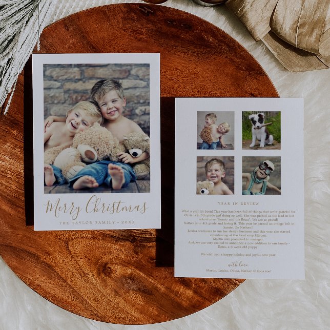 Minimal Gold Merry Christmas Family News Portrait Holiday Card (Creator Uploaded)