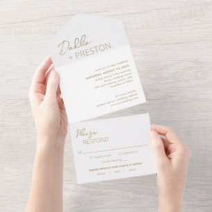 Minimal Gold Modern Wedding All In One Invitation