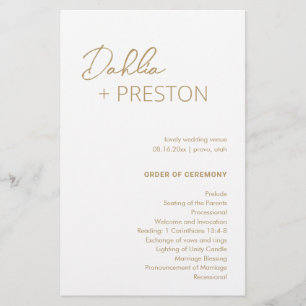 Minimal Gold Modern Wedding Program