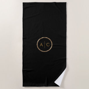 Minimal Gold Monogram on BLACK Beach Towel
