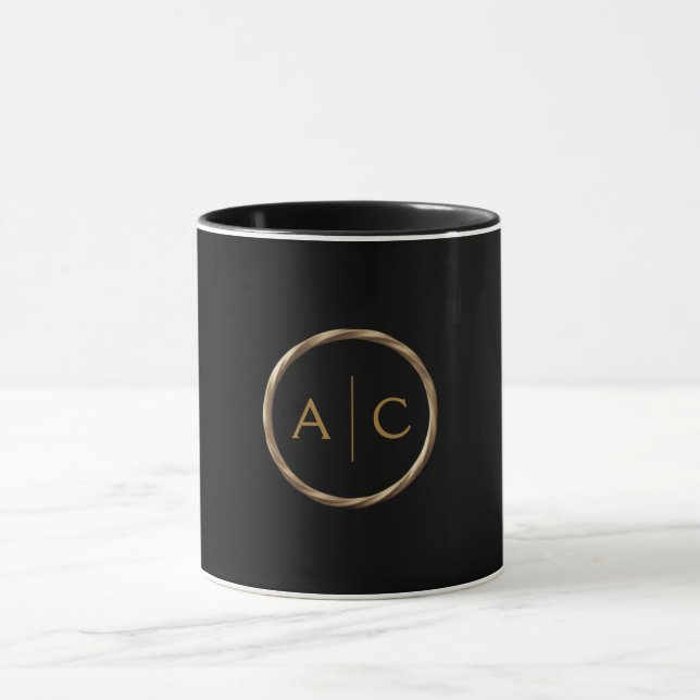 Minimal Gold Monogram on BLACK Mug (Center)