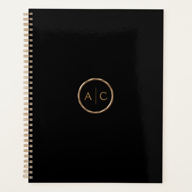Minimal Gold Monogram on BLACK Planner (Front)