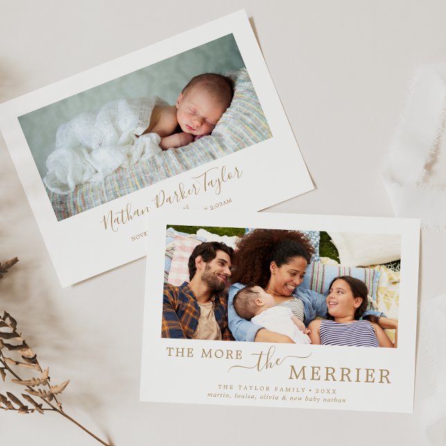 Minimal Gold More The Merrier Birth Announcement (Creator Uploaded)