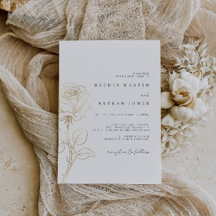 Minimal Gold Rose Wedding Invitation