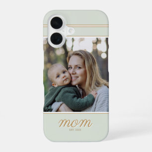 Minimal Gold & Sage Green Mum Established Photo iPhone 16 Case