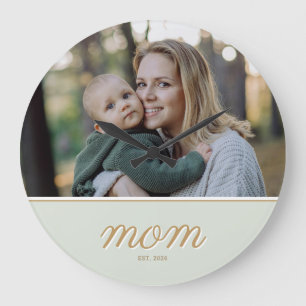 Minimal Gold & Sage Green Mum Established Photo Large Clock