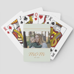 Minimal Gold & Sage Green Mum Established Photo Playing Cards