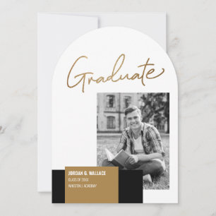 Minimal Gold Script Graduate Photo Graduation Invitation