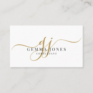 Minimal Gold Script Monogram Consultant Business Card