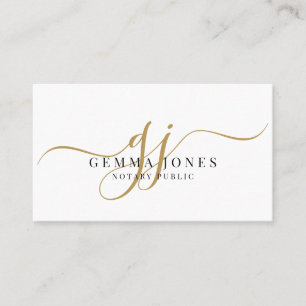 Minimal Gold Script Monogram Notary Public Business Card
