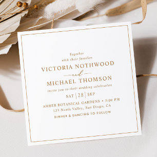 Minimal Gold Script Square Wedding Invitation