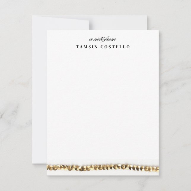 Minimal Gold Sequin Flat Note Personal Stationery Invitation (Front)