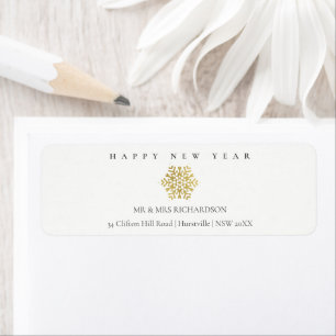Minimal Gold Snowflake Happy New Year Address
