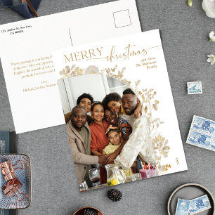 Minimal Gold Typography Arch Photo Christmas Postcard