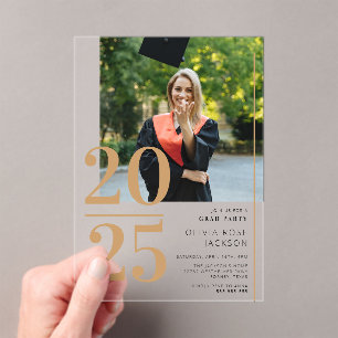 Minimal Gold Typography Photo Graduation Acrylic Invitations