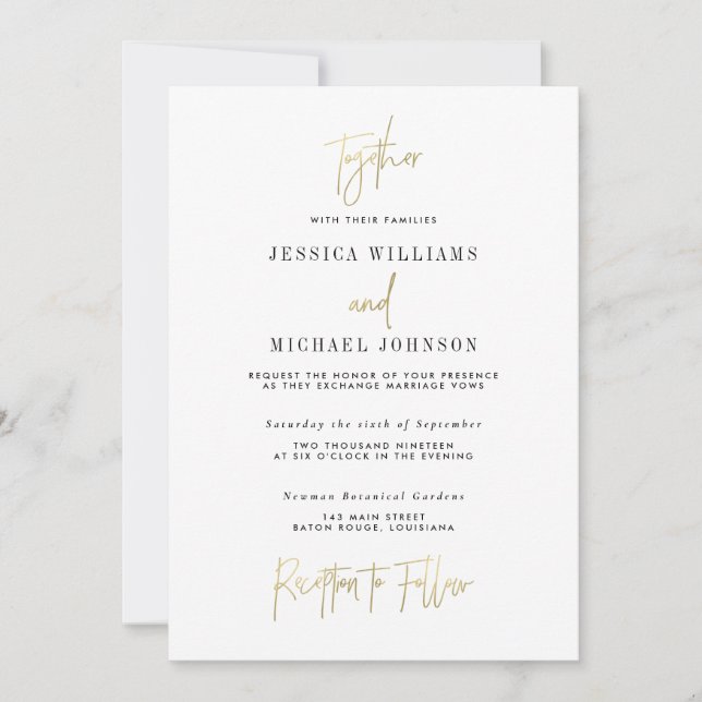 Minimal Gold Typography Wedding Invitation (Front)