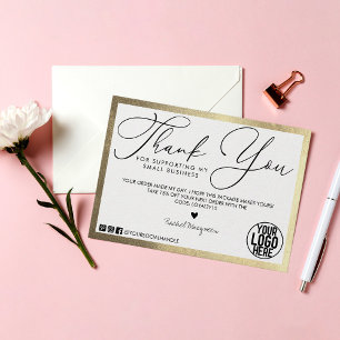 Minimal Gold White Black Script Customer Thank You Business Card