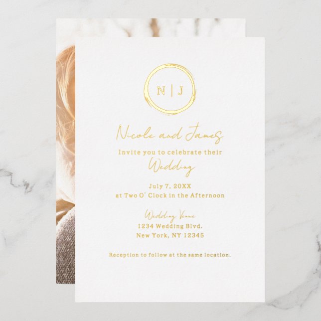 Minimal Gold White Modern Glam Wedding Photo  (Front/Back)