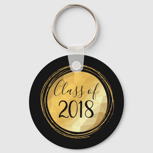 Minimal golden bright graduation class of 2018 key ring (Front)