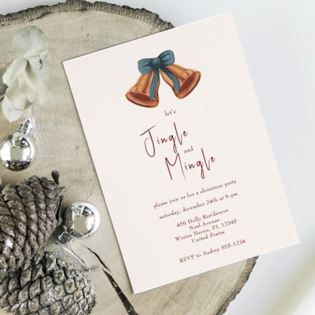 Minimal Golden Christmas Bell Jingle & Mingle Invitation (Creator Uploaded)