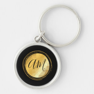 Minimal golden metallic custom name monogram key ring