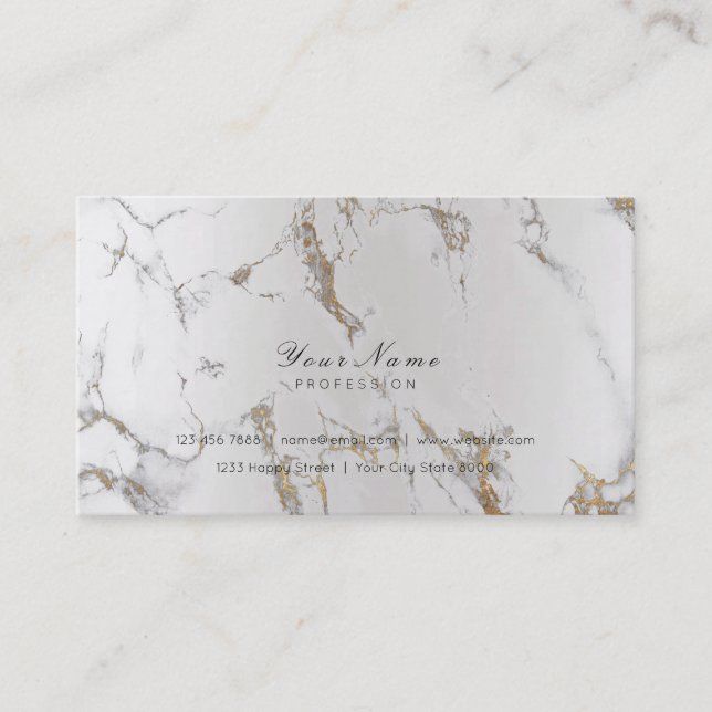 Minimal Golden Strokes Silver Metallic Marble Gray Business Card (Front)