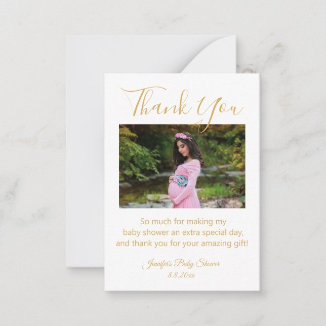 minimal golden thank you baby shower photo  card (Front)