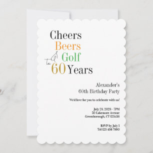 Minimal Golf 60th Birthday Cheers and Beers Invitation