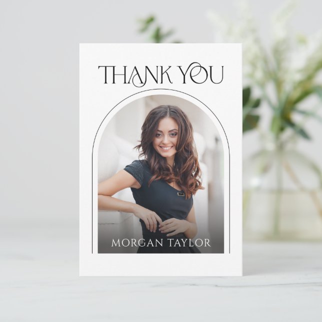 Minimal Graceful Elegance Arch 2 Photo Graduation Thank You Card (Standing Front)