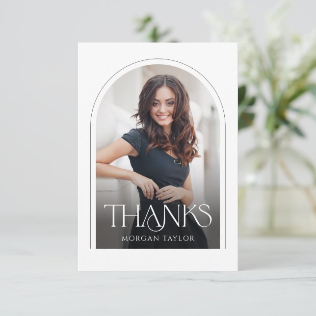Minimal Graceful Elegance Arch 2 Photo Graduation Thank You Card (Standing Front)