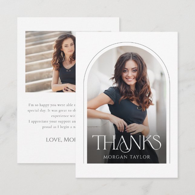 Minimal Graceful Elegance Arch 2 Photo Graduation Thank You Card (Front/Back)