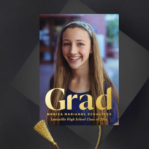 Minimal Grad Foil Photo Graduation Announcement