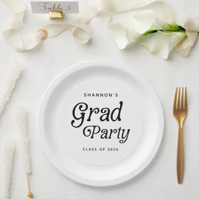 Minimal Grad Party Retro Graduation Paper Plate (Wedding)