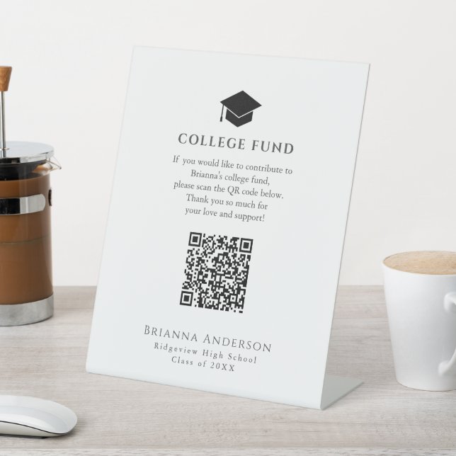 Minimal Graduation Cap College Fund Pedestal Sign (In SItu)