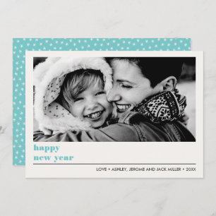 Minimal Graphic   Aqua  Happy new Year Photo Card
