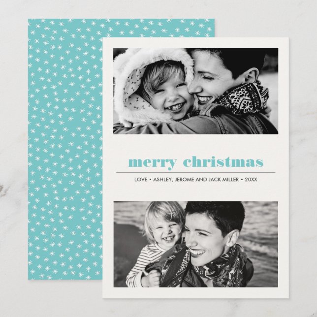 Minimal Graphic | Aqua Merry Christmas 2 Photo Card (Front/Back)