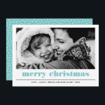 Minimal Graphic | Aqua Merry Christmas Photo Card<br><div class="desc">Contemporary and minimal bold graphic trendy aqua blue typography "Merry Christmas" photo card. 
The back of the card features a pop of coordinating colour with a winter star pattern
Any colour available upon request</div>