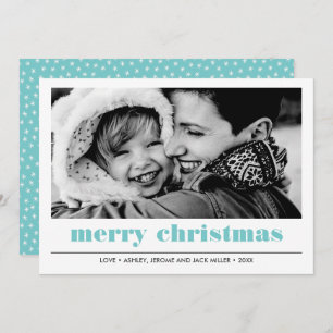 Minimal Graphic   Aqua Merry Christmas Photo Card