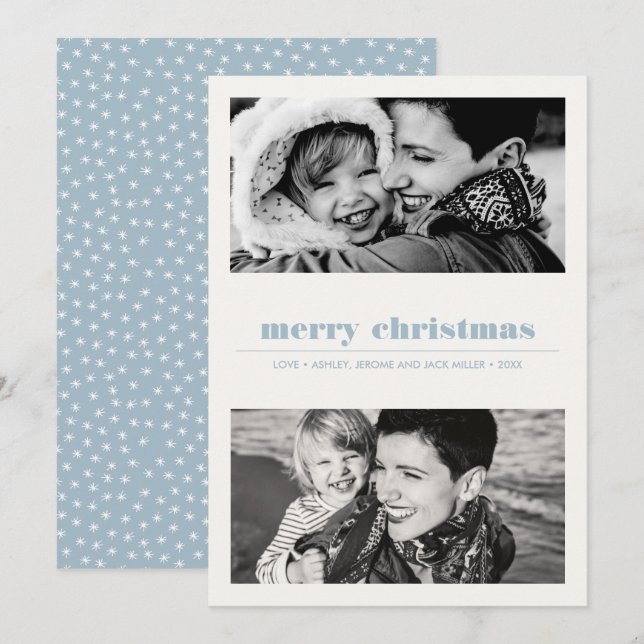 Minimal Graphic | Blue Merry Christmas 2 Photo Card (Front/Back)