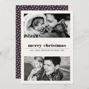 Minimal Graphic   Burgundy Merry Christmas 2 Photo Card