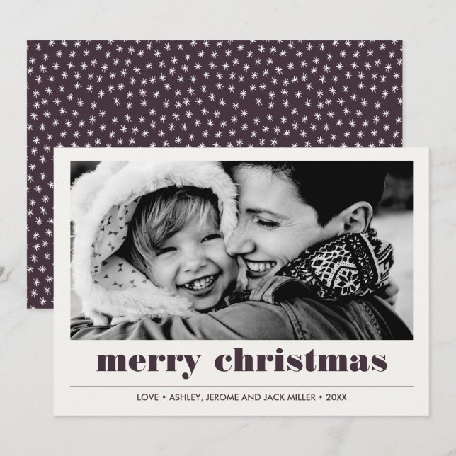 Minimal Graphic | Burgundy Merry Christmas Photo Card (Front/Back)