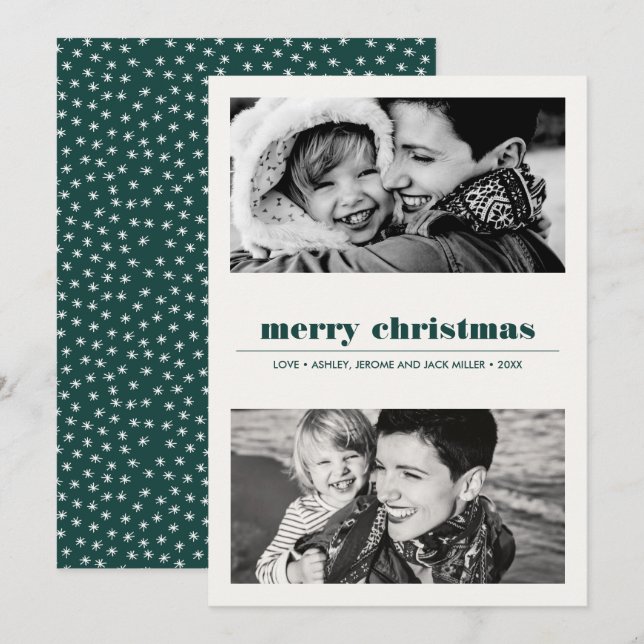 Minimal Graphic | Green Merry Christmas 2 Photo Card (Front/Back)