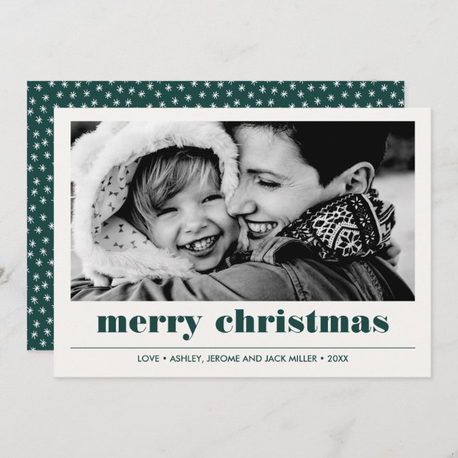 Minimal Graphic | Green Merry Christmas Photo Card (Front/Back)